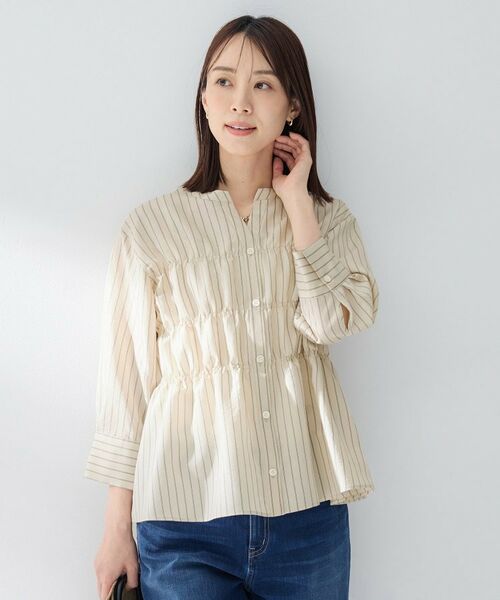 UNTITLED / アンタイトル シャツ・ブラウス | ストライプシャーリングブラウス（ベージュ(352)）