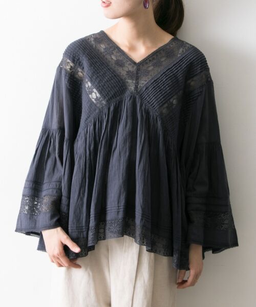 URBAN RESEARCH / アーバンリサーチ シャツ・ブラウス | ne Quittez pas　LACE/VOIL V NECK TOP | 詳細7