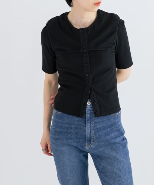 URBAN RESEARCH / アーバンリサーチ Tシャツ | AMOMENTO　RIBBED BUTTON CARDIGAN TOP SET | 詳細3