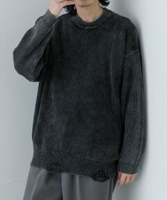 URBAN RESEARCH iD　ストーンウォッシュダメージニット