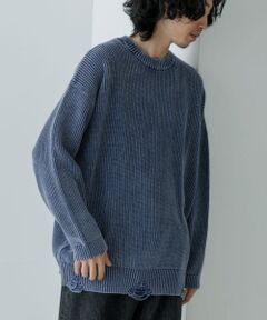 URBAN RESEARCH iD　ストーンウォッシュダメージニット