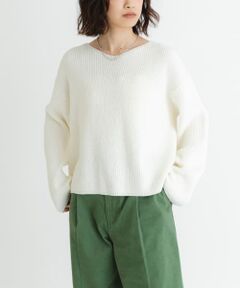 <b>【シーズンムード高まる、テープヤーンニット】</b><br>ざっくりとした畦編みで仕上げたテープヤーンのニット。<br>浅めのVネックとシンプルな着丈に、長めの筒袖がこなれ感をプラスしています。<br>ベーシックなデザインながらも着映える、これからのシーズンにぴったりの一枚です。<br><br><strong style="font-weight:bold;">POINT</strong><br>・春先まで活躍する、さらっとした素材感のニット<br>・着やすいカラー展開<br><br><strong style="font-weight:bold;">COORDINATE</strong><br>カジュアルにデニムや女性らしくフレアスカートなど、その日の気分に合わせたスタイリングを楽しんでいただけます。<br><br>【2025 Spring/Summer】【25SS】<br><br>※この商品は、直射日光や蛍光灯に長時間あたることで色あせします。<br>※着用や摩擦により、徐々に毛羽立ちや白化がおきます。・激しい運動や過度な力で、目寄れ(織糸が滑り、目が開く)を起こします。<br>※その他お取り扱いに関しましては、商品に付属のアテンションタグをご覧ください。<br><br>総重量 : 約460g<br><br>※商品画像は、光の当たり具合やパソコンなどの閲覧環境により、実際の色味と異なって見える場合がございます。予めご了承ください。<br>※商品の色味の目安は、商品単体の画像をご参照ください。<br><br><b>▼お気に入り登録のおすすめ▼</b><br>お気に入り登録商品は、マイページにて現在の価格情報や在庫状況の確認が可能です。<br>お買い物リストの管理に是非ご利用下さい。<br><br><h4 class="material">素材感</h4><br><b class="line-height-120p">透け感 : ややあり(OFFのみ)<br>伸縮性 : あり<br>裏地 : なし<br>光沢 : なし<br>ポケット : なし</b>