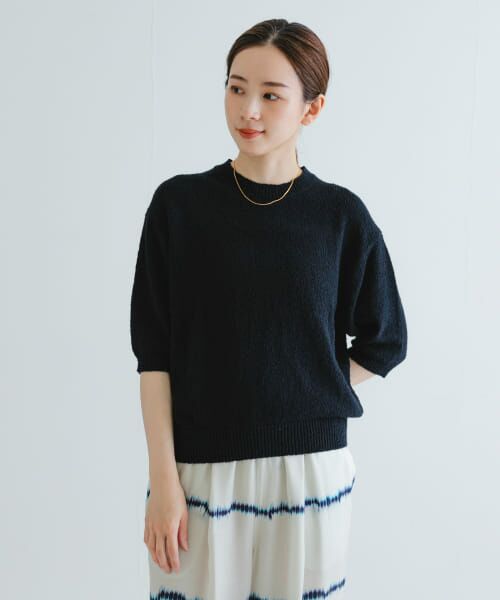 URBAN RESEARCH/アーバンリサーチ ブークレハーフスリーブニット NAVY FREE URBAN RESEARCH/アーバンリサーチ ブークレハーフスリーブニット NAVY FREE