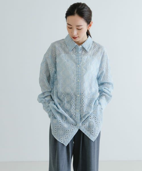 URBAN RESEARCH/アーバンリサーチ 刺繍レースオーバーシャツ L.BLUE FREE URBAN RESEARCH/アーバンリサーチ 刺繍レースオーバーシャツ L.BLUE FREE