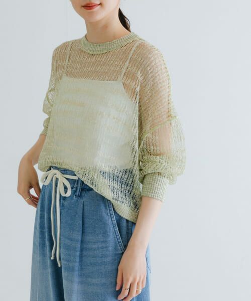 URBAN RESEARCH/アーバンリサーチ シアーラメクルーネックニット BEIGE FREE URBAN RESEARCH/アーバンリサーチ シアーラメクルーネックニット BEIGE FREE