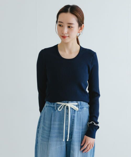 URBAN RESEARCH/アーバンリサーチ HAKUJI Organic cotton Long-Sleeve Pullover Navy one URBAN RESEARCH/アーバンリサーチ HAKUJI Organic cotton Long-Sleeve Pullover Navy one