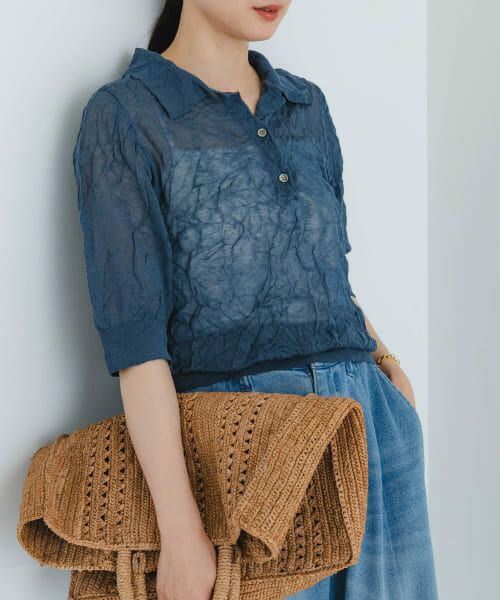 URBAN RESEARCH/アーバンリサーチ new basic リネン混ワッシャーシャツカラーニット BLUE GRAY FREE URBAN RESEARCH/アーバンリサーチ new basic リネン混ワッシャーシャツカラーニット BLUE GRAY FREE