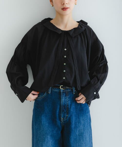 URBAN RESEARCH/アーバンリサーチ コットンボイルフリルカラーブラウス BLACK FREE URBAN RESEARCH/アーバンリサーチ コットンボイルフリルカラーブラウス BLACK FREE