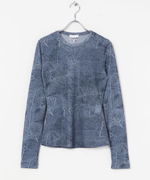 URBAN RESEARCH/アーバンリサーチ GANNI Marl Mesh Long Sleeve Blouse Denim 36 URBAN RESEARCH/アーバンリサーチ GANNI Marl Mesh Long Sleeve Blouse Denim 36