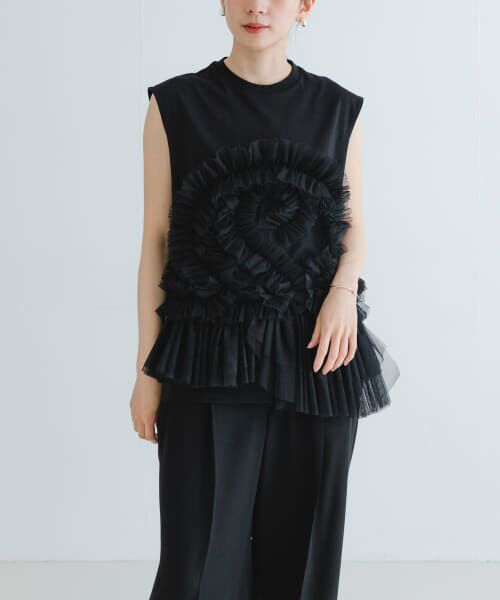 URBAN RESEARCH/アーバンリサーチ VIVIANO Tulle Sleeveless T-shirts BLACK one URBAN RESEARCH/アーバンリサーチ VIVIANO Tulle Sleeveless T-shirts BLACK one