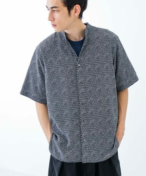 URBAN RESEARCH/アーバンリサーチ PRINT BAND COLLAR SHIRTS BLK×WHT L URBAN RESEARCH/アーバンリサーチ PRINT BAND COLLAR SHIRTS BLK×WHT L