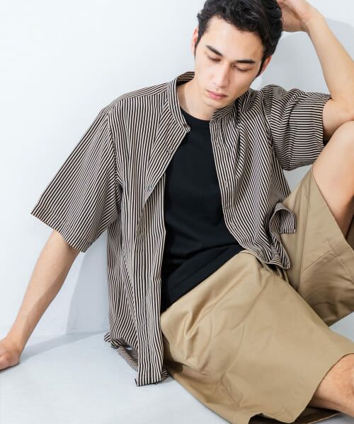 URBAN RESEARCH/アーバンリサーチ PRINT BAND COLLAR SHIRTS BLK×BEG M URBAN RESEARCH/アーバンリサーチ PRINT BAND COLLAR SHIRTS BLK×BEG M