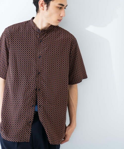 URBAN RESEARCH/アーバンリサーチ PRINT BAND COLLAR SHIRTS NVY×BRN M URBAN RESEARCH/アーバンリサーチ PRINT BAND COLLAR SHIRTS NVY×BRN M