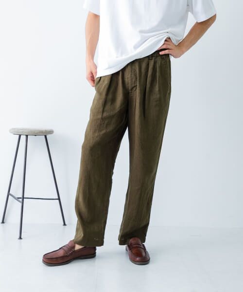 URBAN RESEARCH/アーバンリサーチ LINEN TUCK PANTS KHAKI M URBAN RESEARCH/アーバンリサーチ LINEN TUCK PANTS KHAKI M
