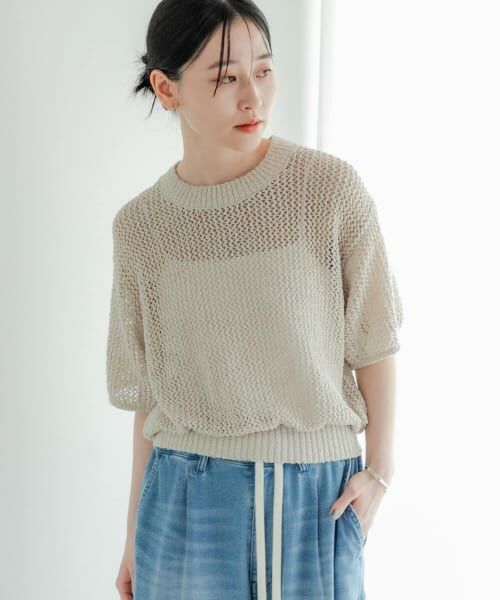 URBAN RESEARCH/アーバンリサーチ 透かし柄ハーフスリーブニット IVORY FREE URBAN RESEARCH/アーバンリサーチ 透かし柄ハーフスリーブニット IVORY FREE