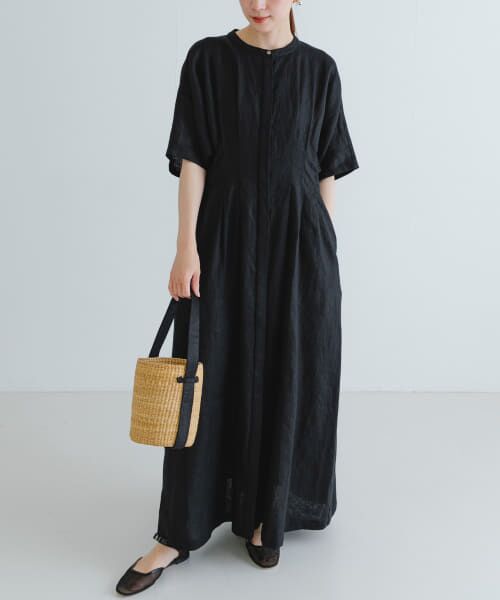 URBAN RESEARCH/アーバンリサーチ タックデザインリネンワンピース BLACK 36 URBAN RESEARCH/アーバンリサーチ タックデザインリネンワンピース BLACK 36