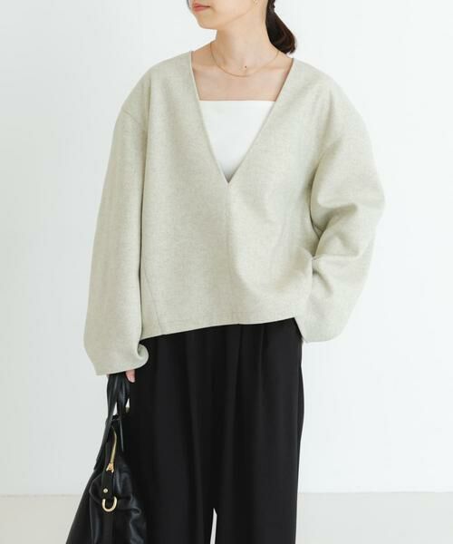 URBAN RESEARCH / アーバンリサーチ Tシャツ | ウールライクVネックトップス(アイボリー)