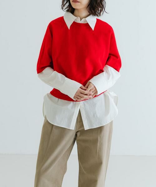 URBAN RESEARCH/アーバンリサーチ ウールハーフスリーブドルマンニット レッド FREE