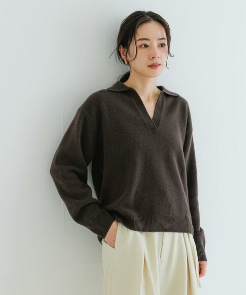 URBAN RESEARCH / アーバンリサーチ ニット・セーター | カシミヤ混強縮キーネックニットプルオーバー(ブラウン系その他)