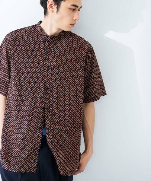 URBAN RESEARCH/アーバンリサーチ PRINT BAND COLLAR SHIRTS ブルー系その他 L