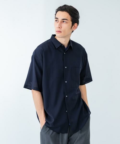 URBAN RESEARCH/アーバンリサーチ ウォッシャブルウールサイロフィルショートスリーブシャツ ネイビー XL URBAN RESEARCH/アーバンリサーチ ウォッシャブルウールサイロフィルショートスリーブシャツ ネイビー XL