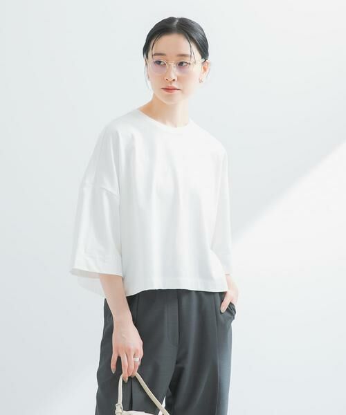 URBAN RESEARCH / アーバンリサーチ Tシャツ | ショート丈ハーフスリーブカットソー(オフホワイト)