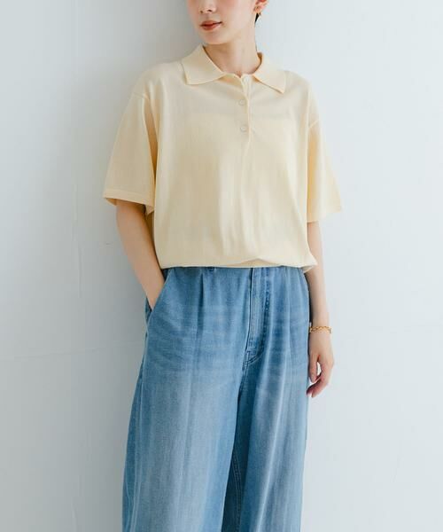 URBAN RESEARCH/アーバンリサーチ シャツカラーハーフスリーブニット アイボリー FREE