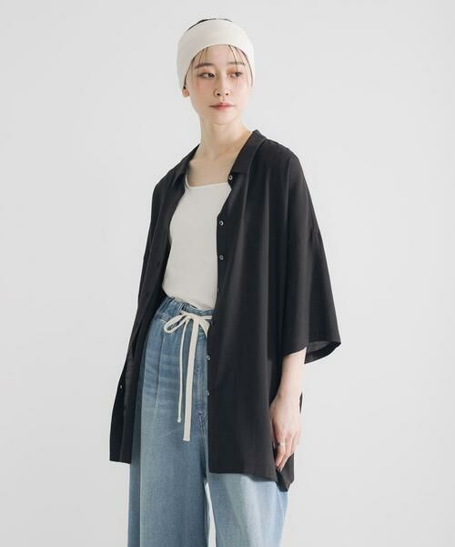 URBAN RESEARCH/アーバンリサーチ ハーフスリーブシアーワイドシャツ ブラック FREE URBAN RESEARCH/アーバンリサーチ ハーフスリーブシアーワイドシャツ ブラック FREE