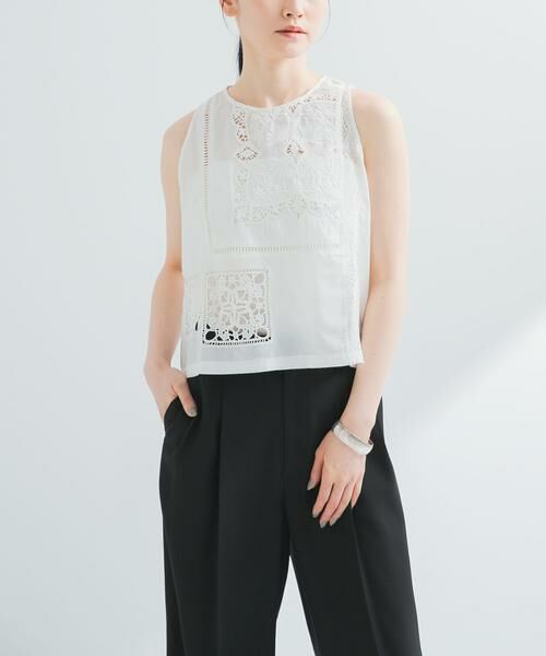 URBAN RESEARCH / アーバンリサーチ ベスト | パッチワークレーストップス（オフホワイト）