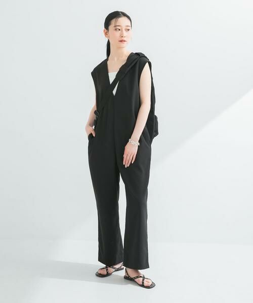 URBAN RESEARCH / アーバンリサーチ サロペット・オールインワン | 『2サイズ展開』リネンライク深Vネックオールインワン(ブラック)