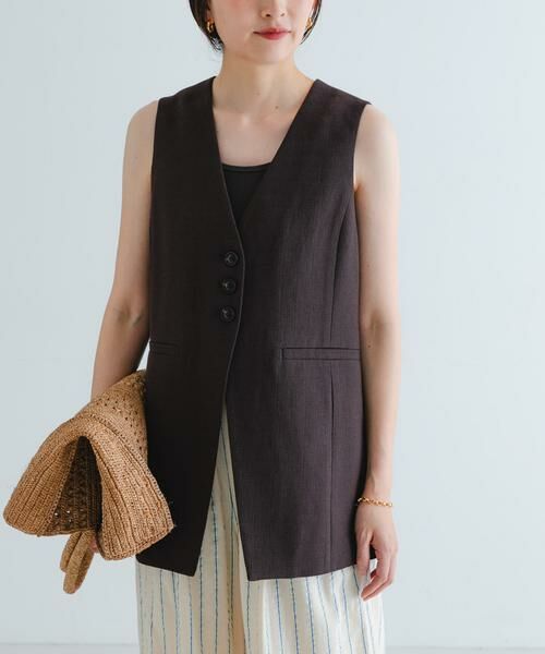 URBAN RESEARCH / アーバンリサーチ ベスト | コットンリネンノーカラージレ | 詳細1