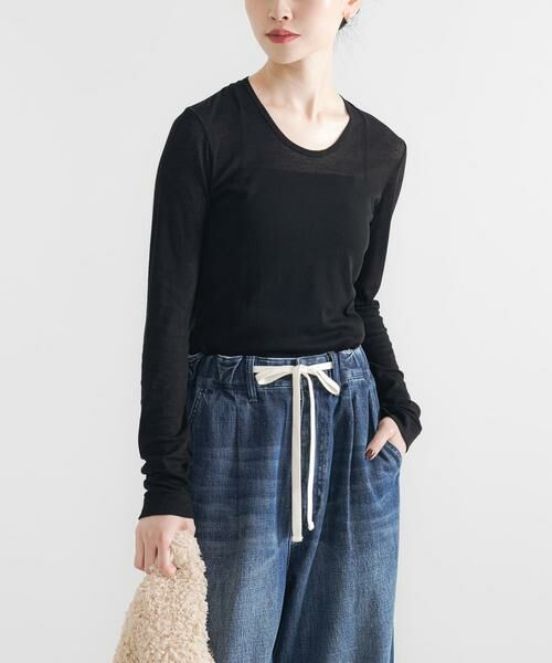 URBAN RESEARCH / アーバンリサーチ Tシャツ | 強撚シアーカットソー(ブラック)