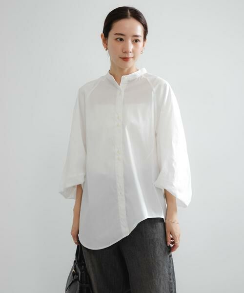URBAN RESEARCH / アーバンリサーチ シャツ・ブラウス | イレギュラーヘムスタンドカラー7分袖ブラウス（オフホワイト）