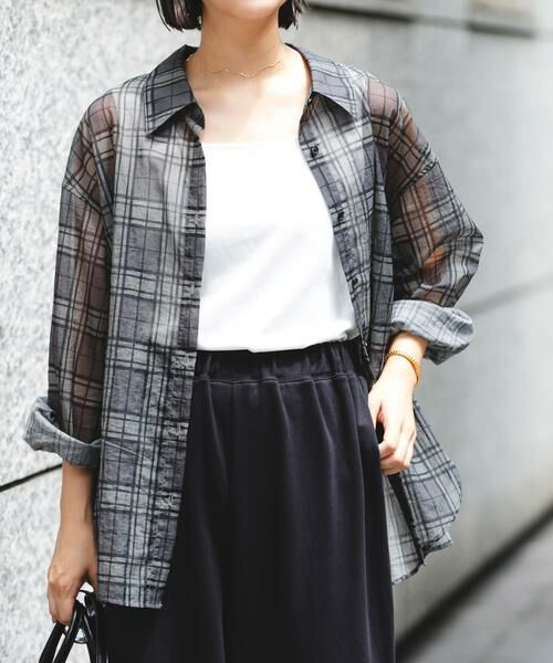 URBAN RESEARCH / アーバンリサーチ シャツ・ブラウス | シアーチェックオーバーシャツ(グレー)