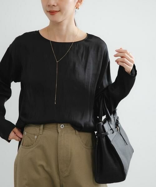 URBAN RESEARCH/アーバンリサーチ ヴィンテージサテンTシャツブラウス ブラック FREE