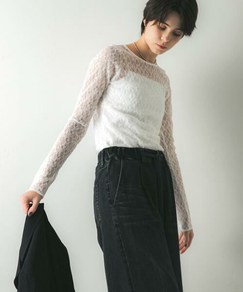 URBAN RESEARCH / アーバンリサーチ Tシャツ | ストレッチレースクルーネックブラウス | 詳細3