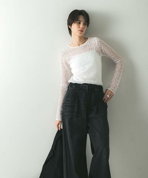 URBAN RESEARCH / アーバンリサーチ Tシャツ | ストレッチレースクルーネックブラウス | 詳細6