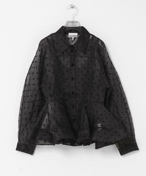 URBAN RESEARCH / アーバンリサーチ シャツ・ブラウス | GANNI　FLOCKED ORGANZA PEPLUM SHIRTS（ブラック）