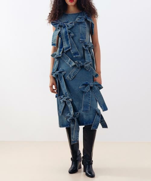 URBAN RESEARCH / アーバンリサーチ ワンピース | GANNI　TINT RIGID DENIM BOW DRESS（ブルー）