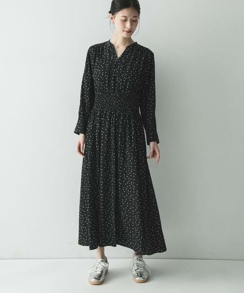 URBAN RESEARCH / アーバンリサーチ ワンピース | ウエストシャーリングドットワンピース（ブラック）
