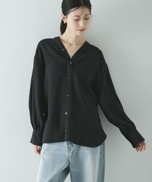 URBAN RESEARCH / アーバンリサーチ シャツ・ブラウス | ブロードカラーレスブラウス（ブラック）