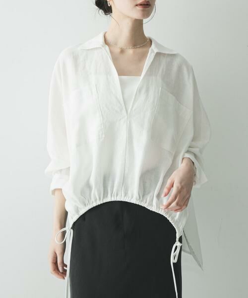 URBAN RESEARCH / アーバンリサーチ シャツ・ブラウス | ラミーレーヨンギャザーヘムシャツ（オフホワイト）