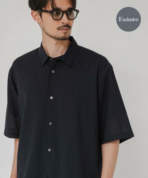 URBAN RESEARCH / アーバンリサーチ シャツ・ブラウス | 『別注』ATON×URBAN RESEARCH　WOOL GAUZE SHORT-SLEEVE SHIRTS（ネイビー）