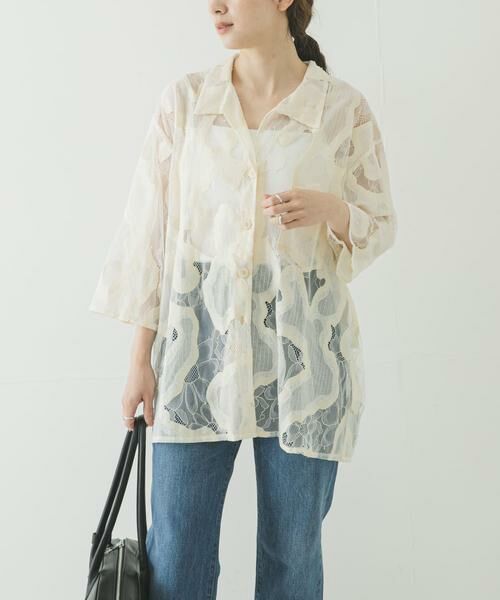 URBAN RESEARCH / アーバンリサーチ シャツ・ブラウス | ESTHE　OVERSIZED SHEER LACE SHIRTS（オフホワイト）