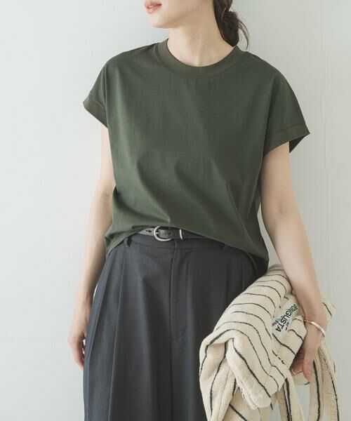 URBAN RESEARCH / アーバンリサーチ Tシャツ | 『UR TECH』スーピマコットンフレンチスリーブカットソー（カーキ）