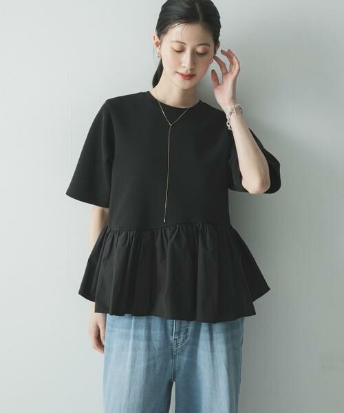 URBAN RESEARCH / アーバンリサーチ Tシャツ | ドッキングペプラムカットソー（ブラック）