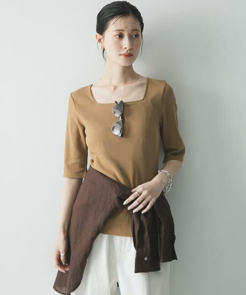 URBAN RESEARCH / アーバンリサーチ Tシャツ | 5分袖リブカットソー（キャメル）