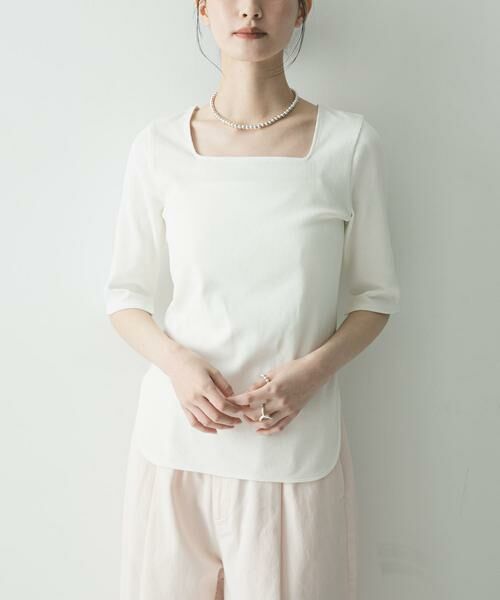 URBAN RESEARCH / アーバンリサーチ Tシャツ | 5分袖リブカットソー（オフホワイト）