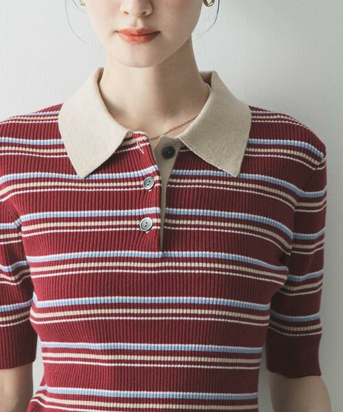 URBAN RESEARCH / アーバンリサーチ ニット・セーター | コットンシルクハーフスリーブポロ衿ニット | 詳細1