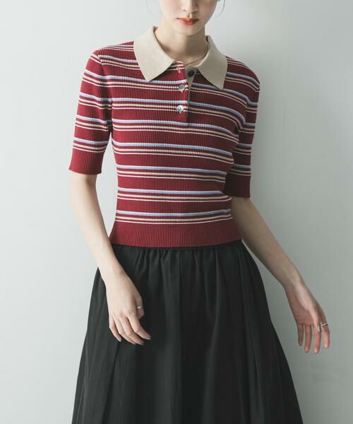 URBAN RESEARCH / アーバンリサーチ ニット・セーター | コットンシルクハーフスリーブポロ衿ニット（レッド系その他）